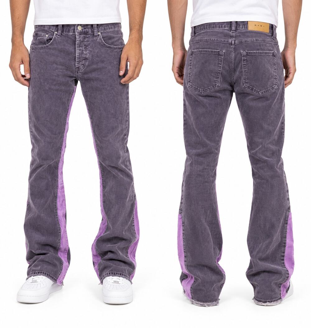 MNML B428 Corduroy Flare Pants Men's 30 Purple Pink Contrast Streetwear